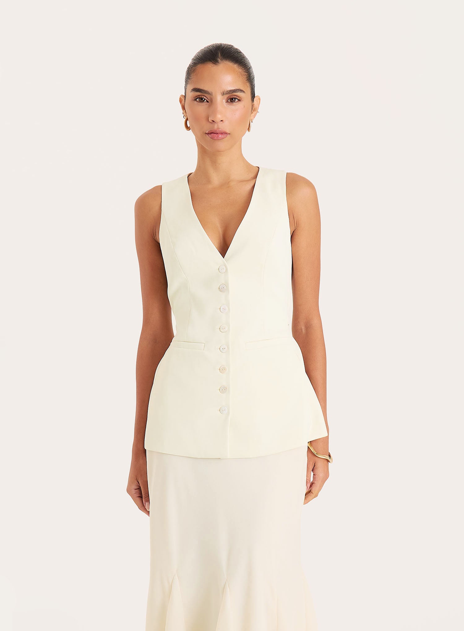 Cream Tie Belt Detail Button Waistcoat