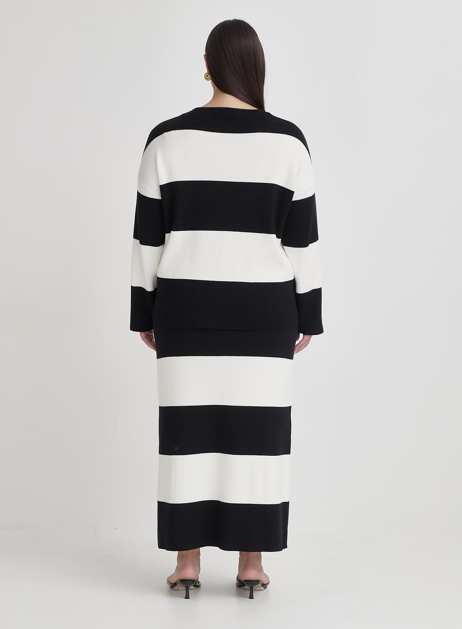 Black And Cream Plus Size Stripe Knitted Jumper- Jacqueline