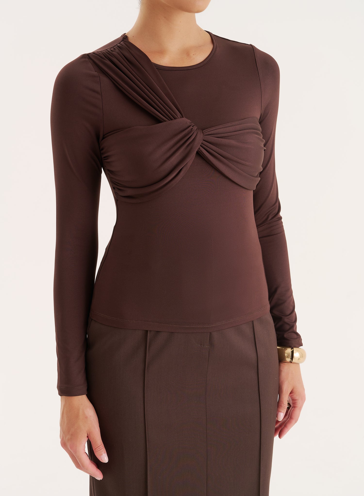 Chocolate Bust Detail Long Sleeve Top