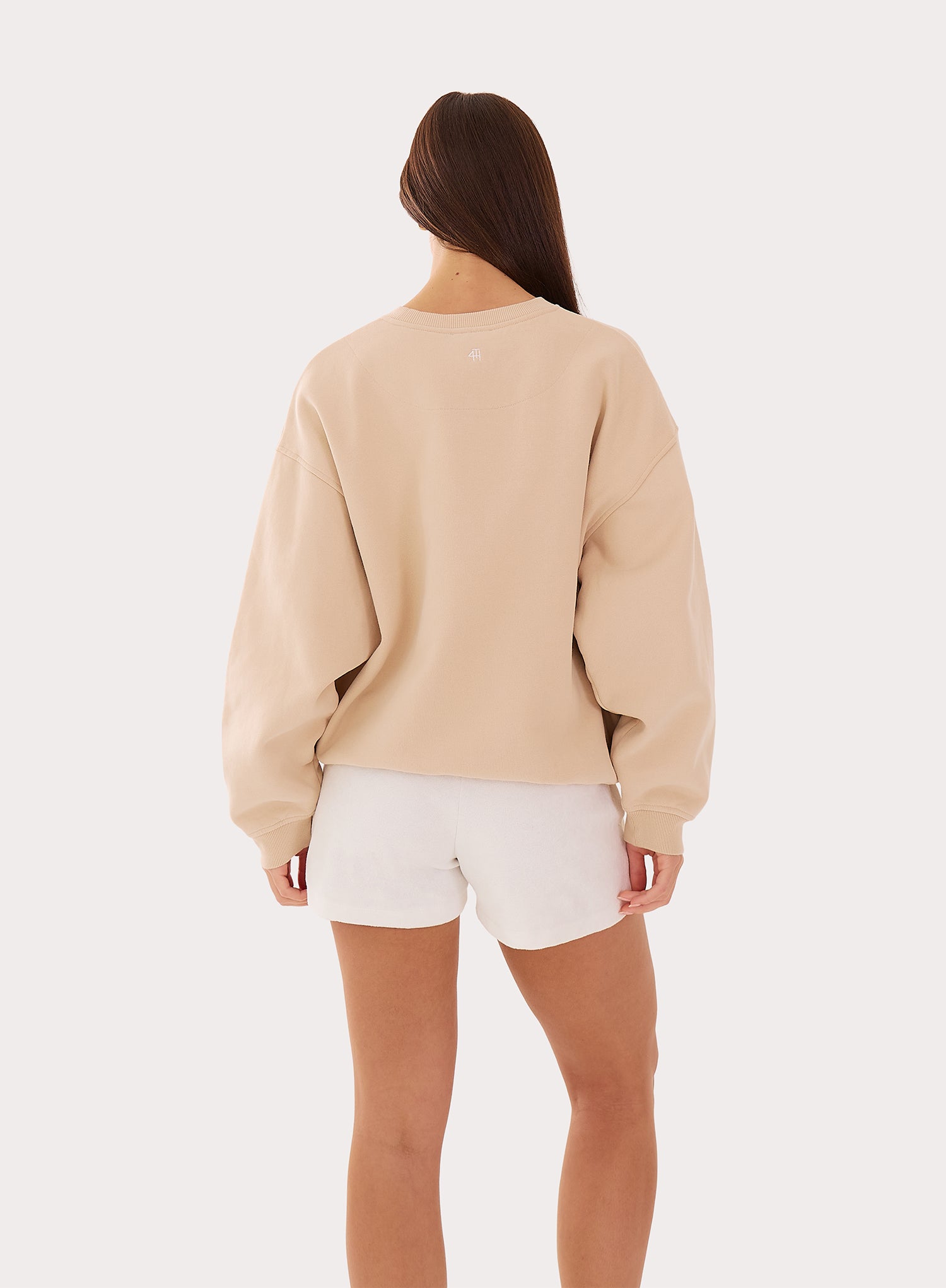 Beige Embroidered Lace Branded Oversized Sweatshirt