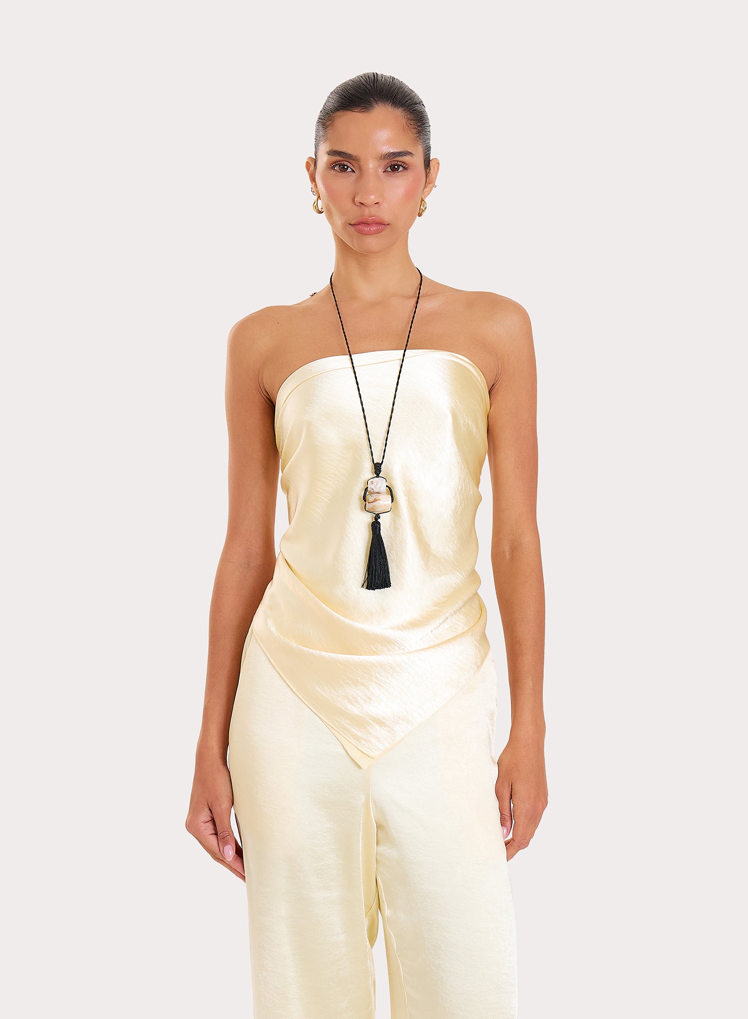 Lemon Satin Wide Leg Scarf Trousers