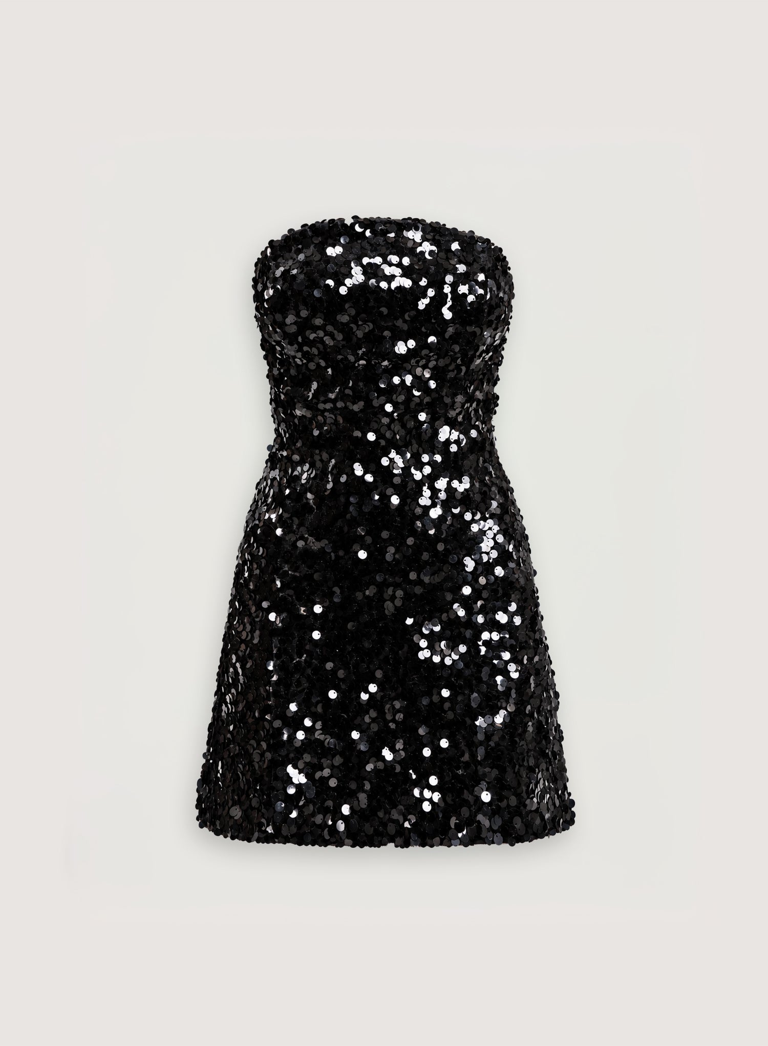 Black Curved Bandeau Structured Sequin Mini Dress