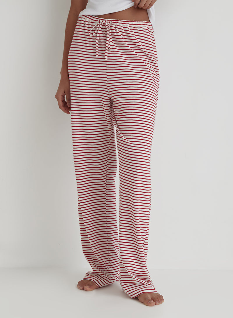 Red And White Striped Jersey Pyjama Trouser- Mabel