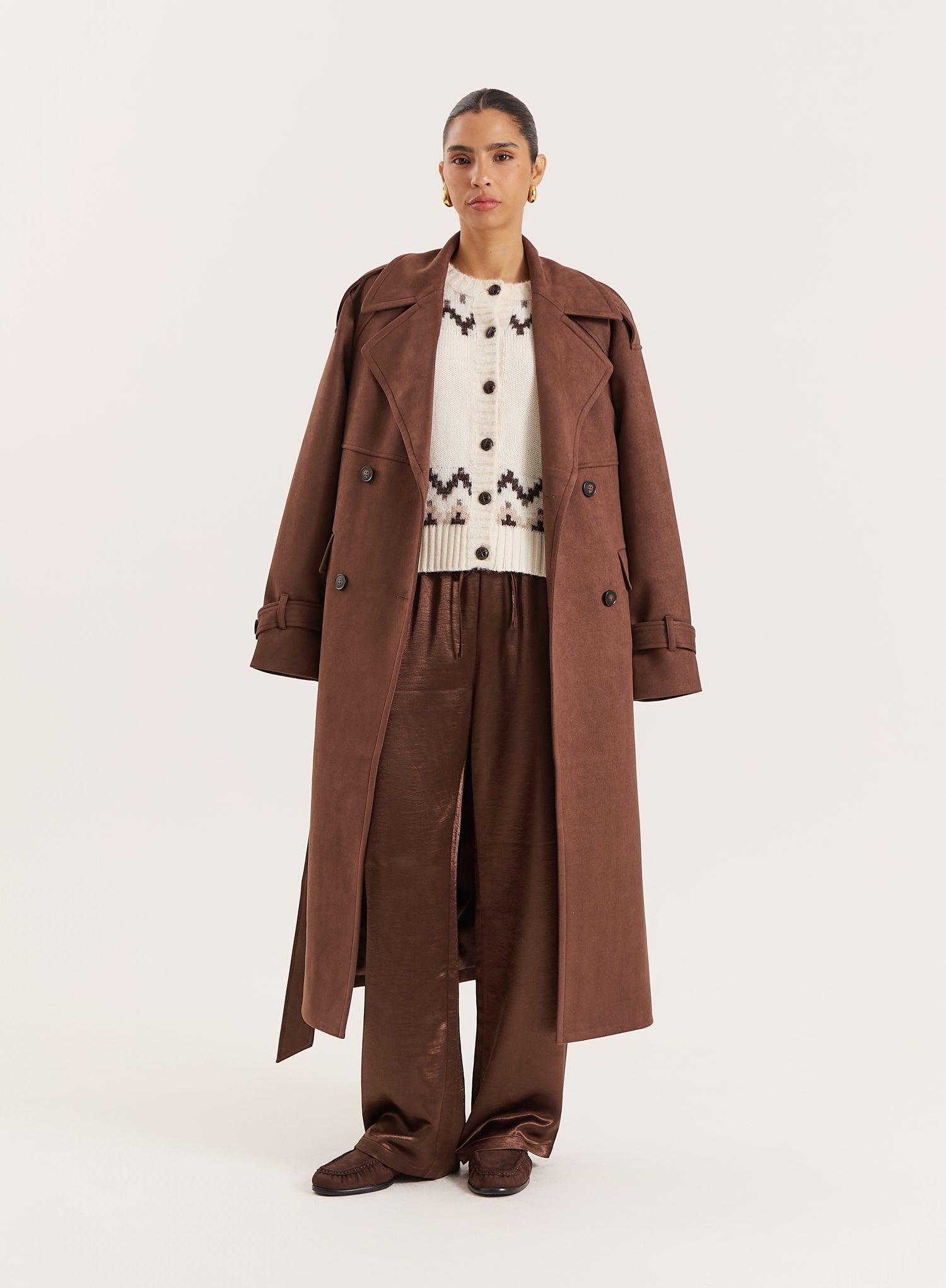 White Knitted Fairisle Button Front Cardigan