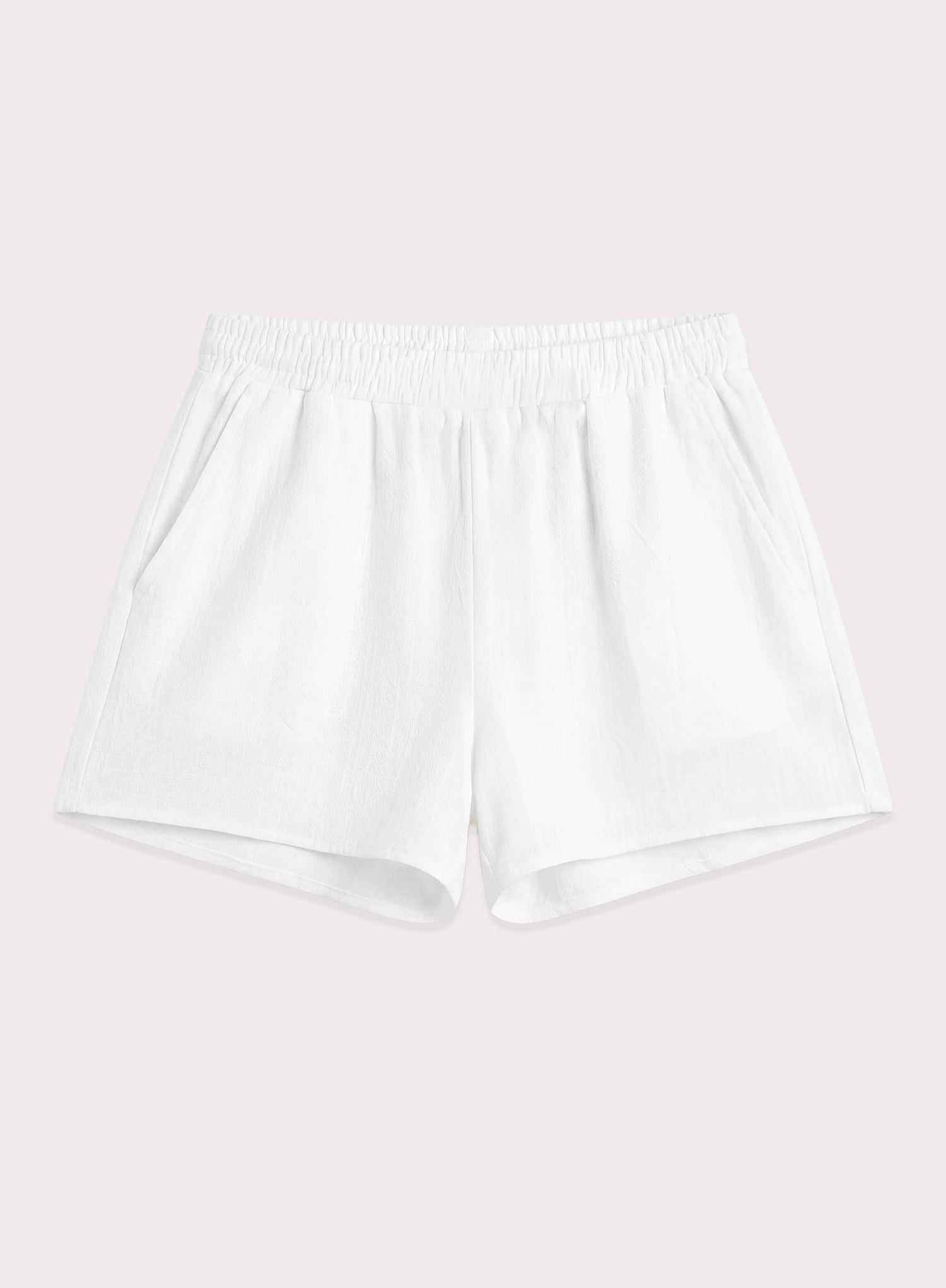 White Linen Elasticated Waist Linen Blend Shorts