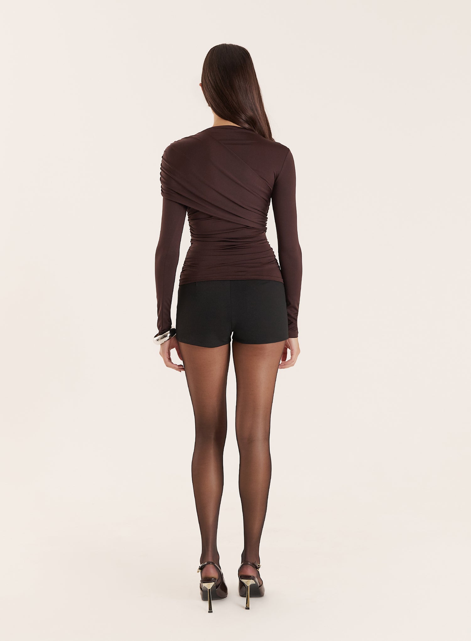 Chocolate Long Sleeved Drape Top