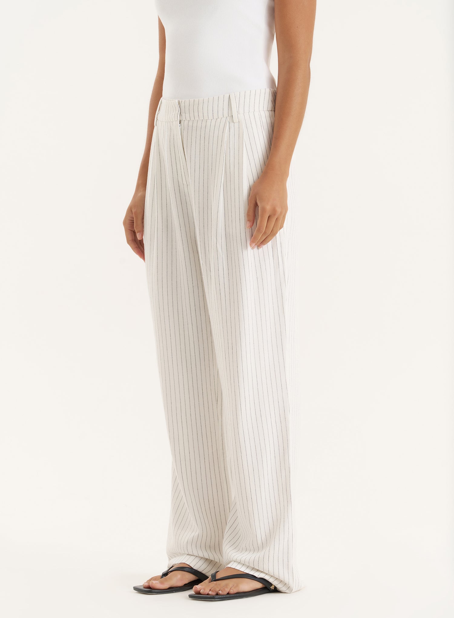 White Pinstripe Tailored Straight Leg Trouser- Sabrina