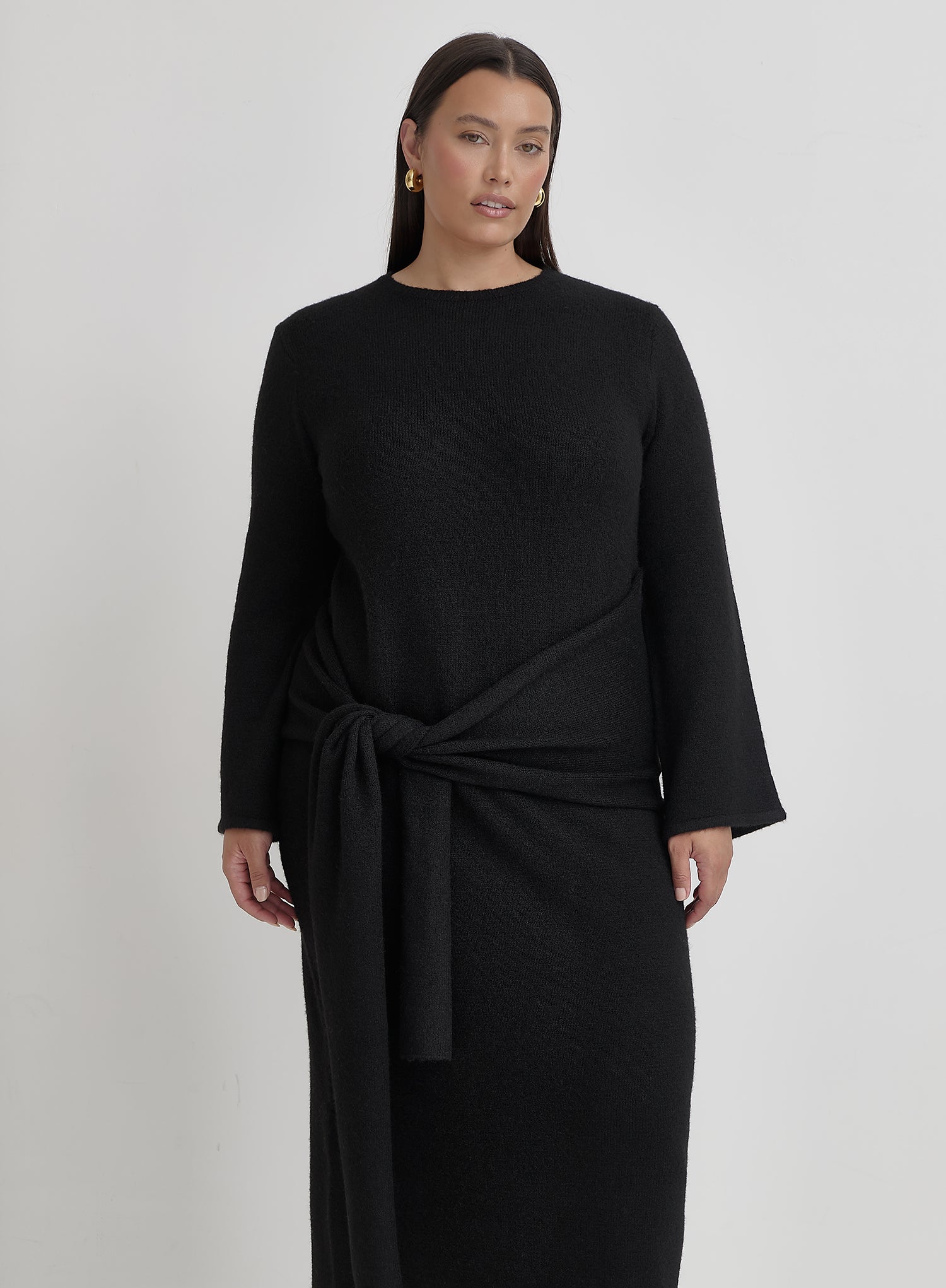 Black Plus Size Tie Front Maxi Dress- Mollie