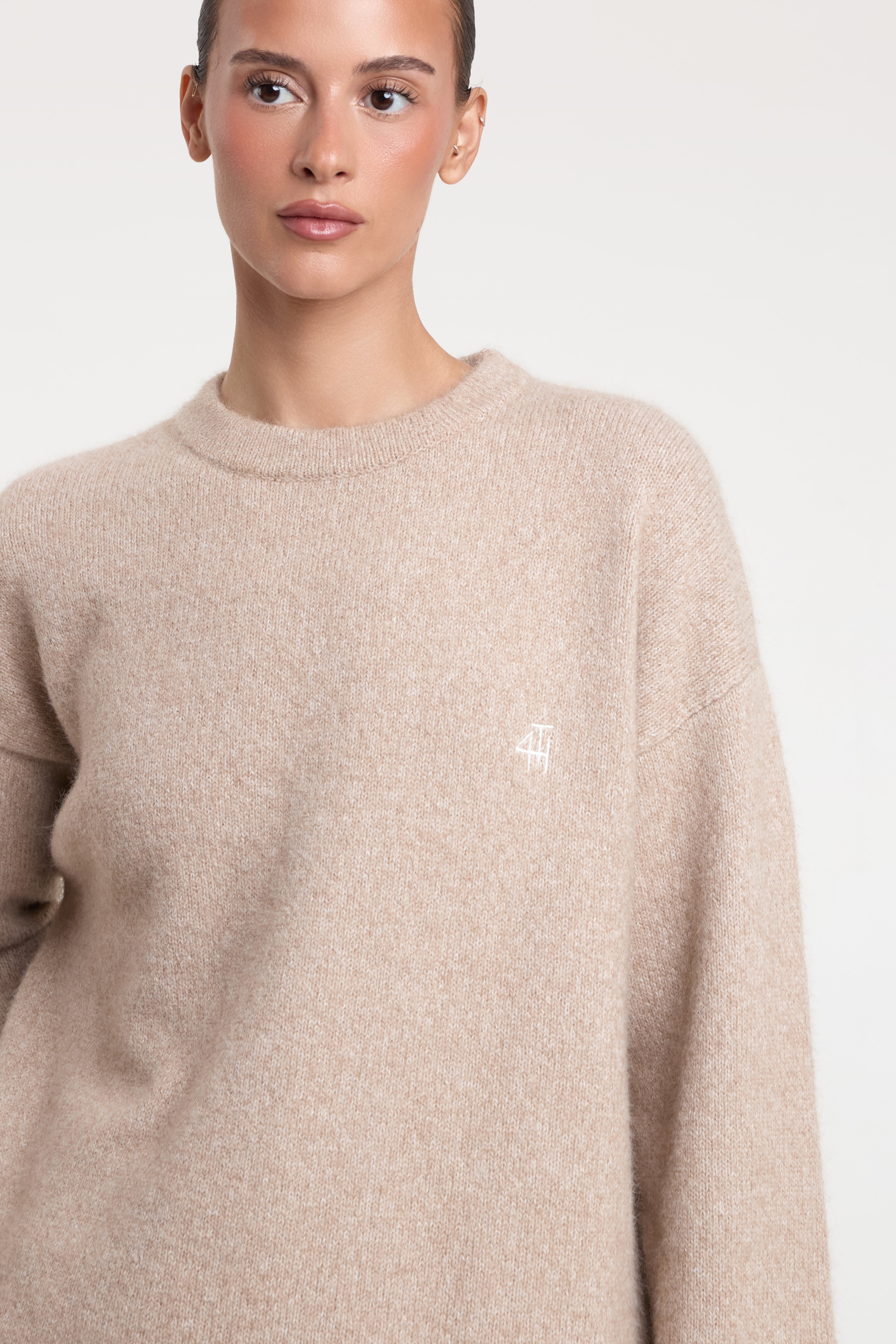 Oatmeal Knitted Slogan Back Jumper