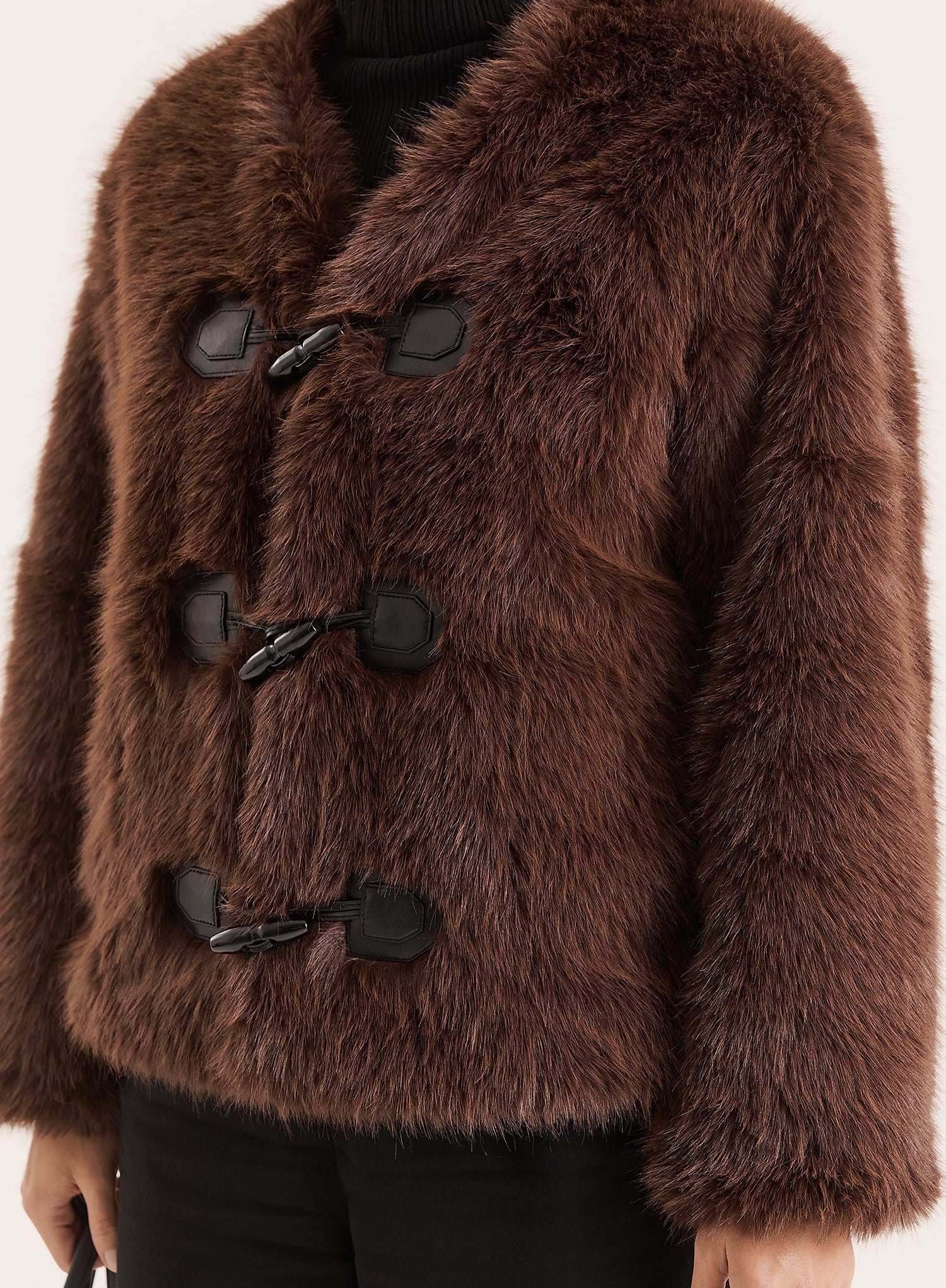Brown Faux Fur Toggle Fastening Jacket