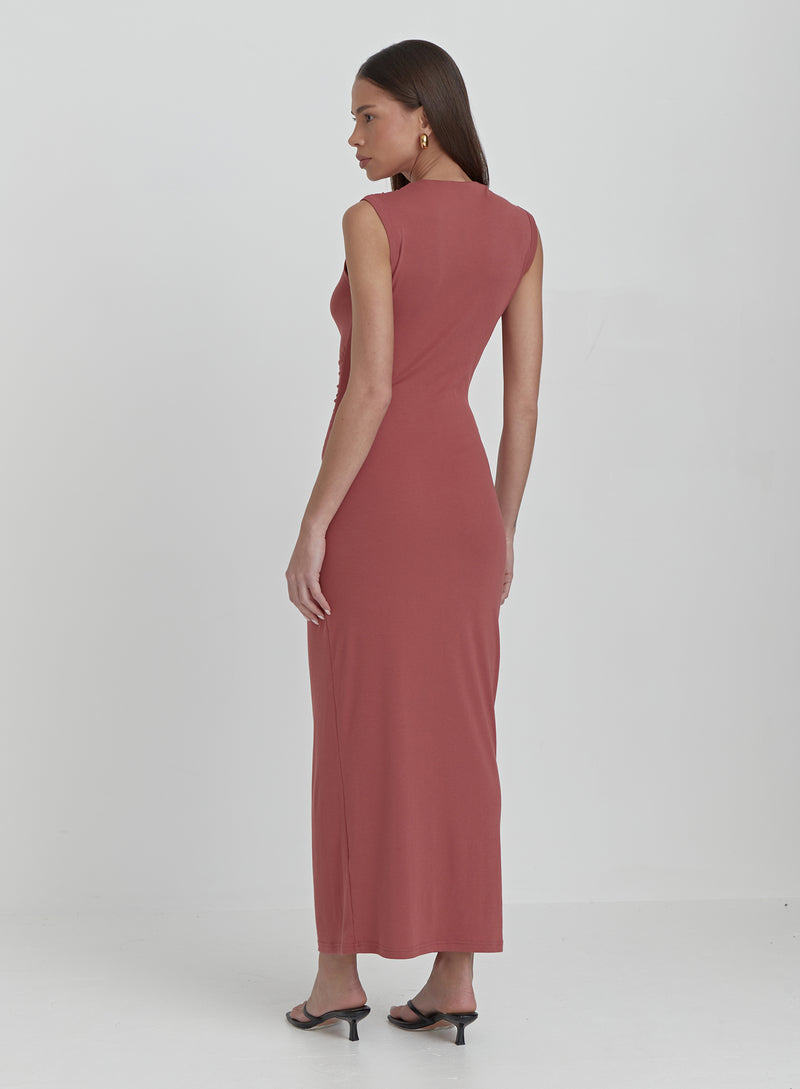 Dusty Red Jersey Midaxi Dress- Derry