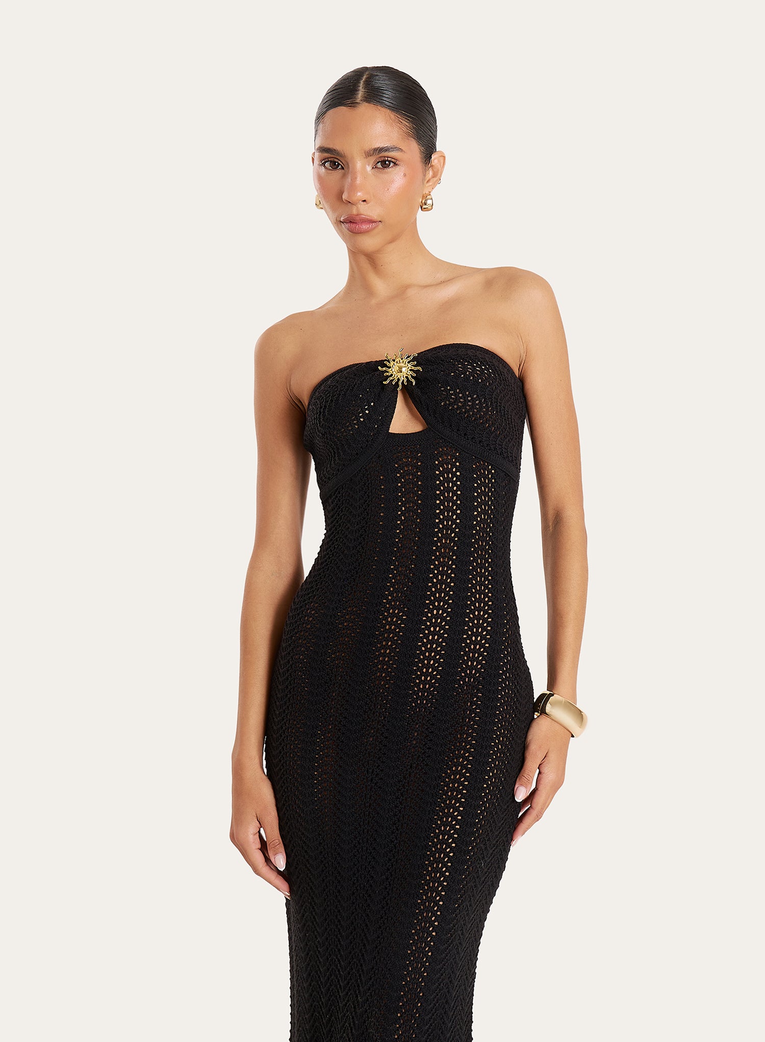 Black Knitted Cut Out Bandeau Maxi Dress