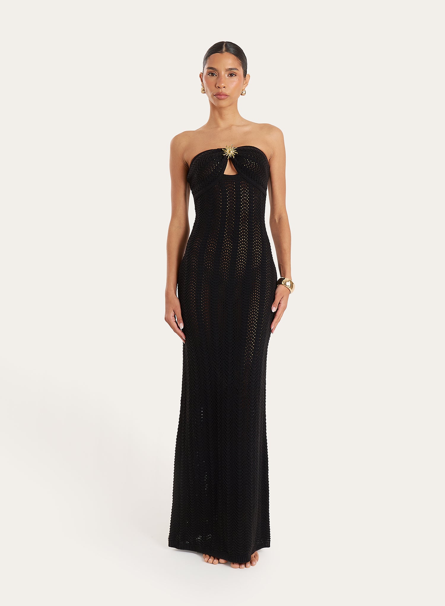 Black Knitted Cut Out Bandeau Maxi Dress