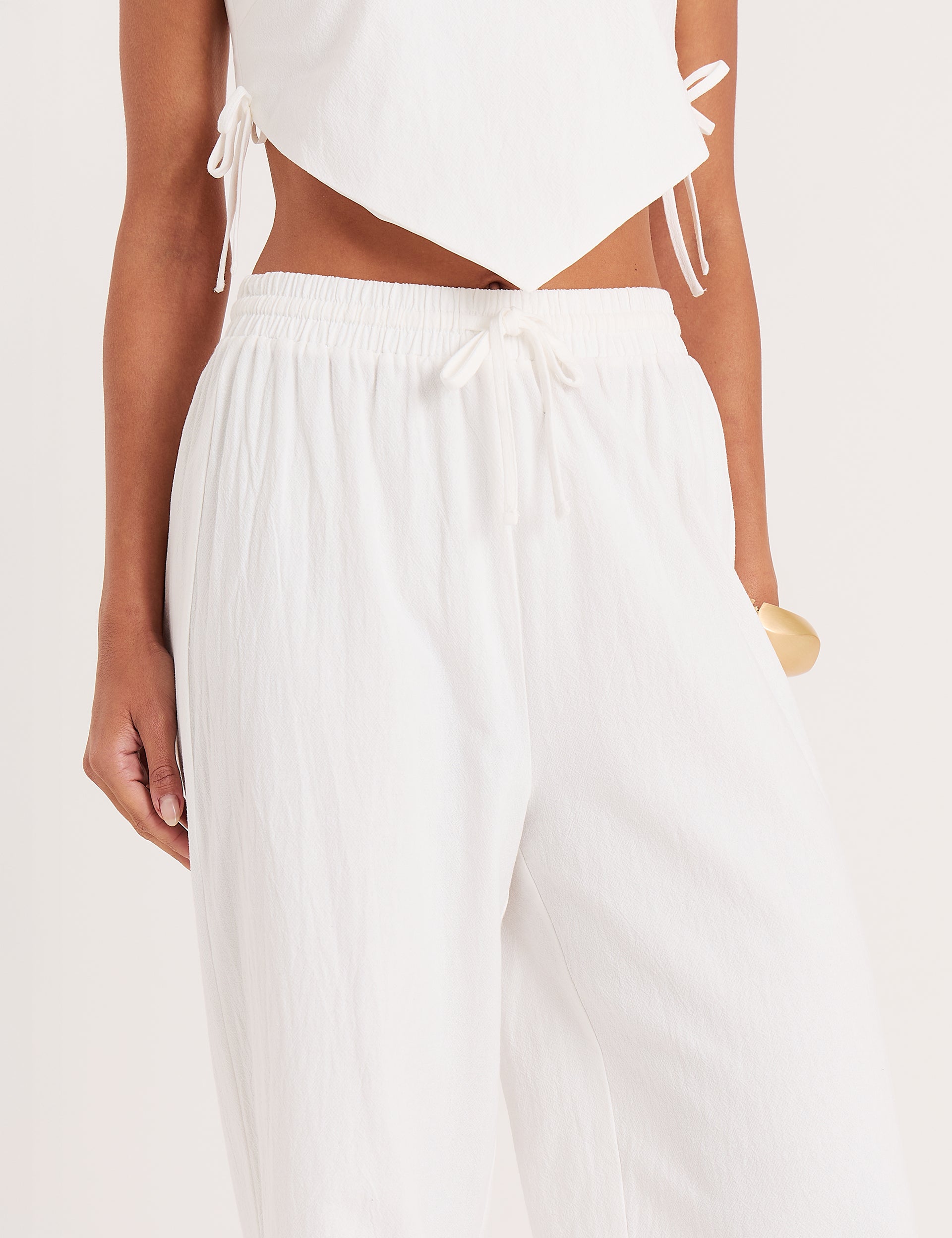 White Cotton Wide Leg Trousers