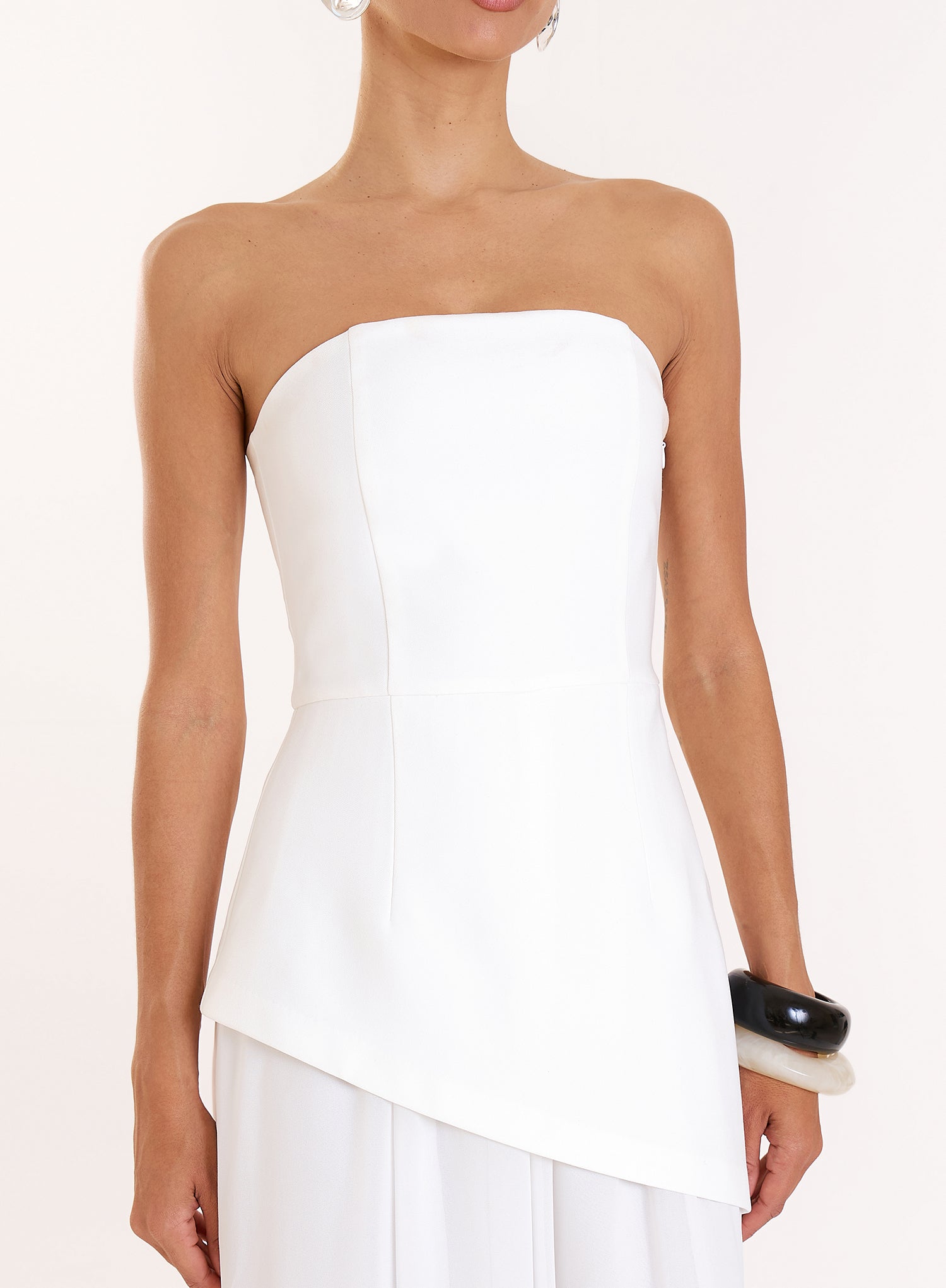 White Bandeau Asymmentric Detail Maxi Dress