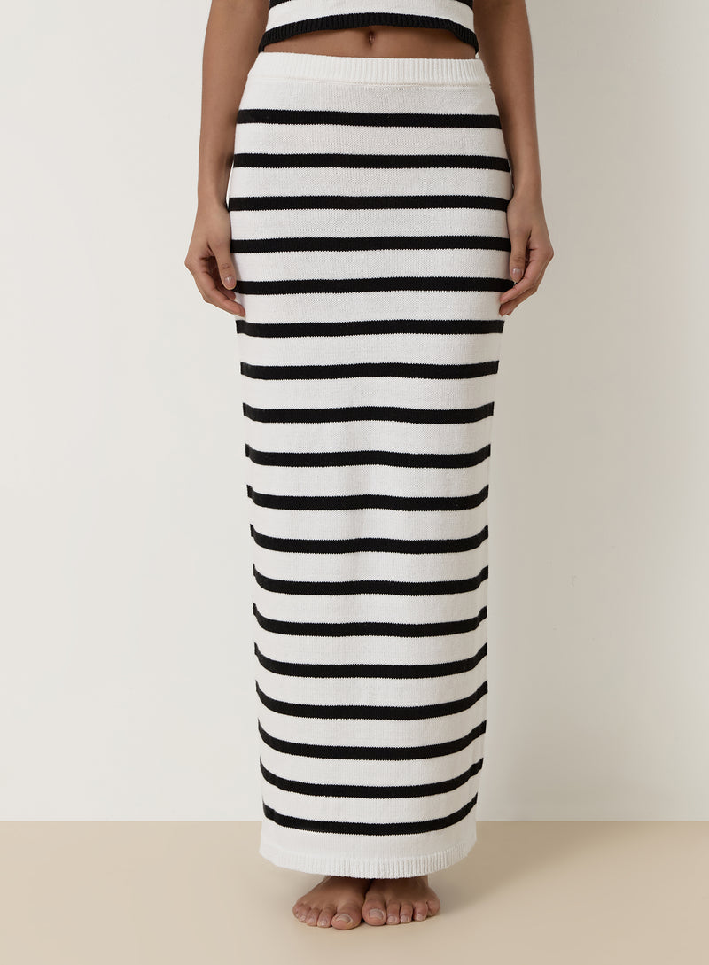 Black And White Stripe Knit Maxi Skirt- Rico