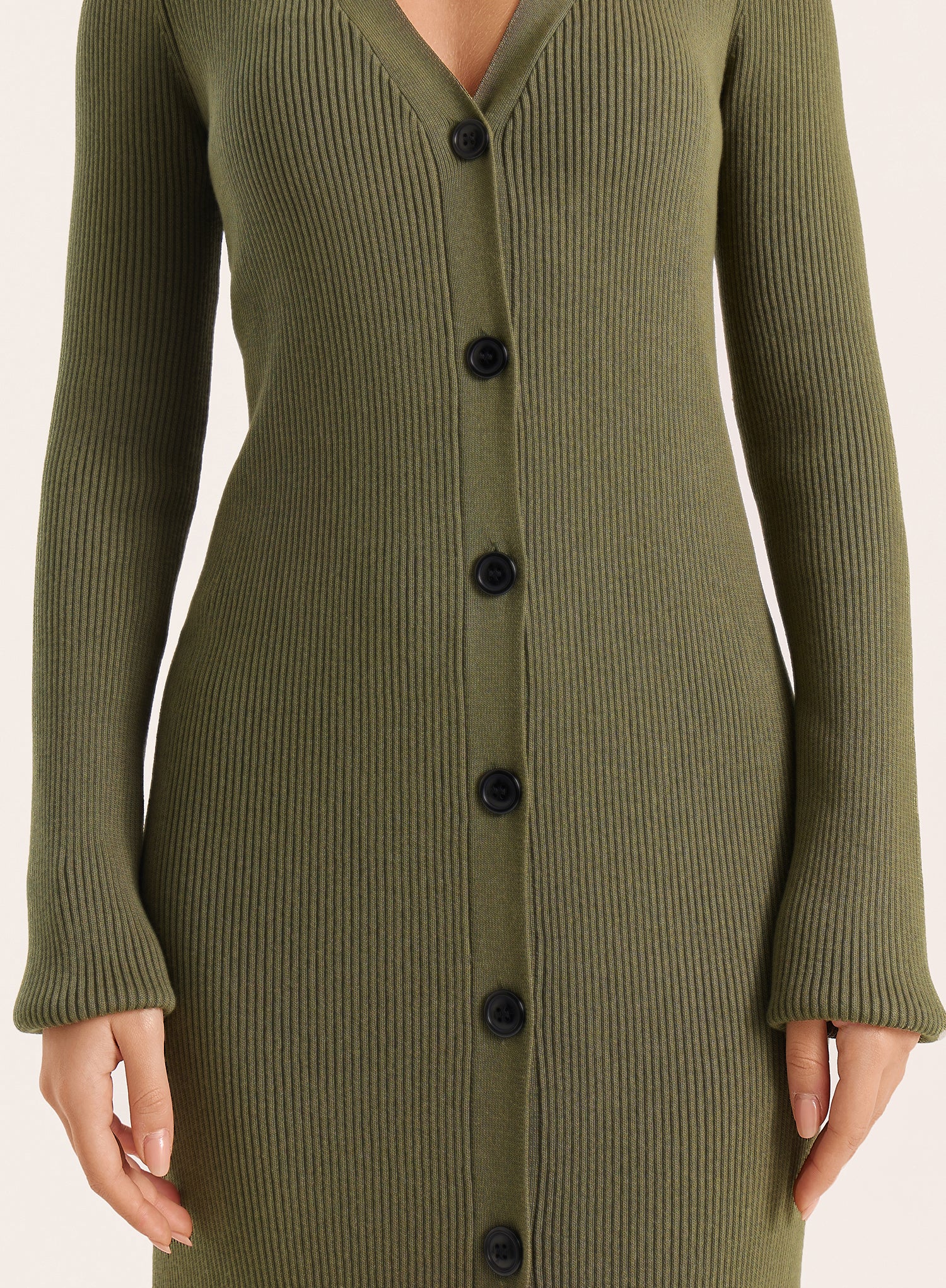 Olive V Neck Knitted Longline Cardigan