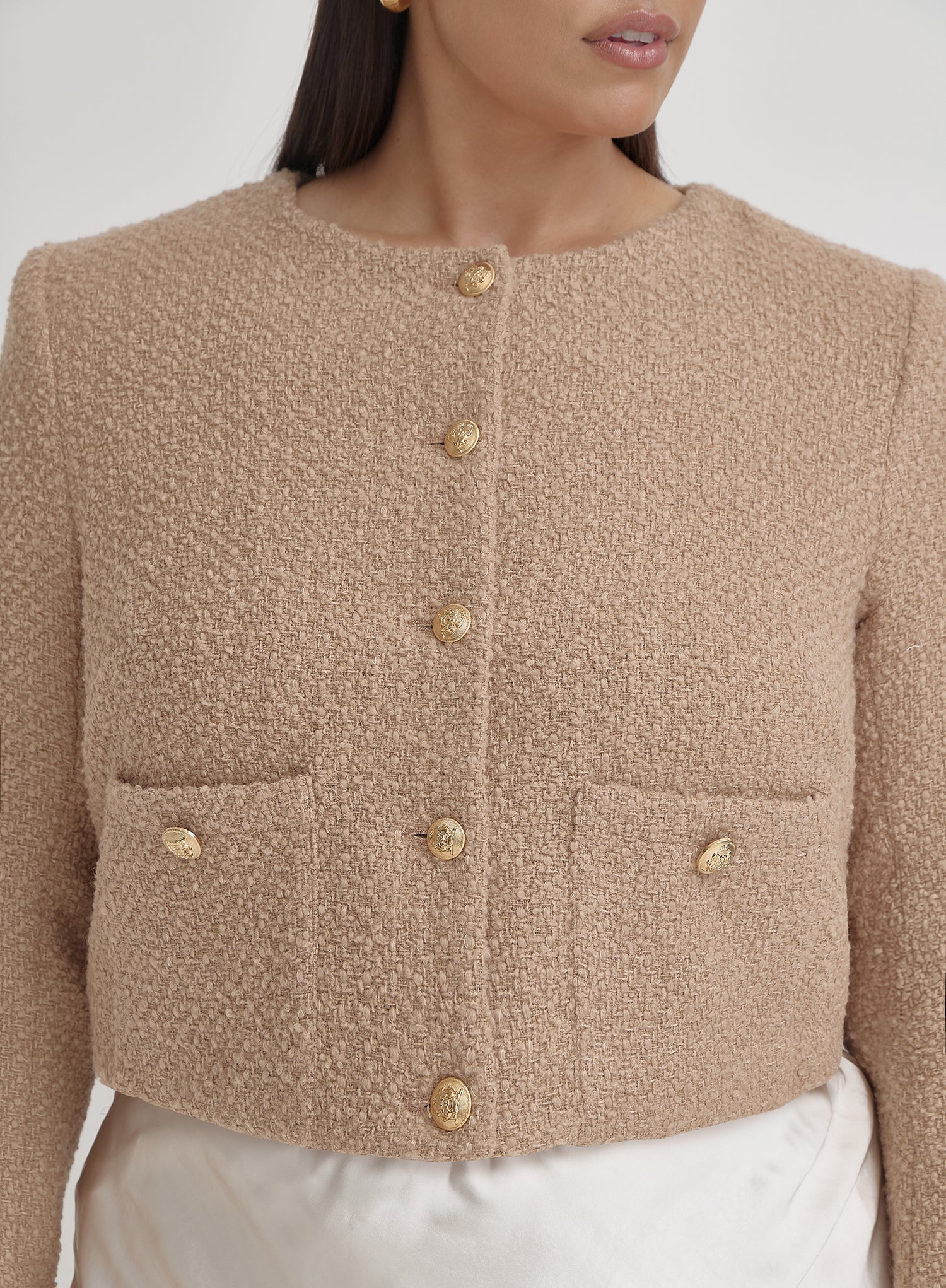 Camel Plus Size Tweed Wool Jacket- Helena