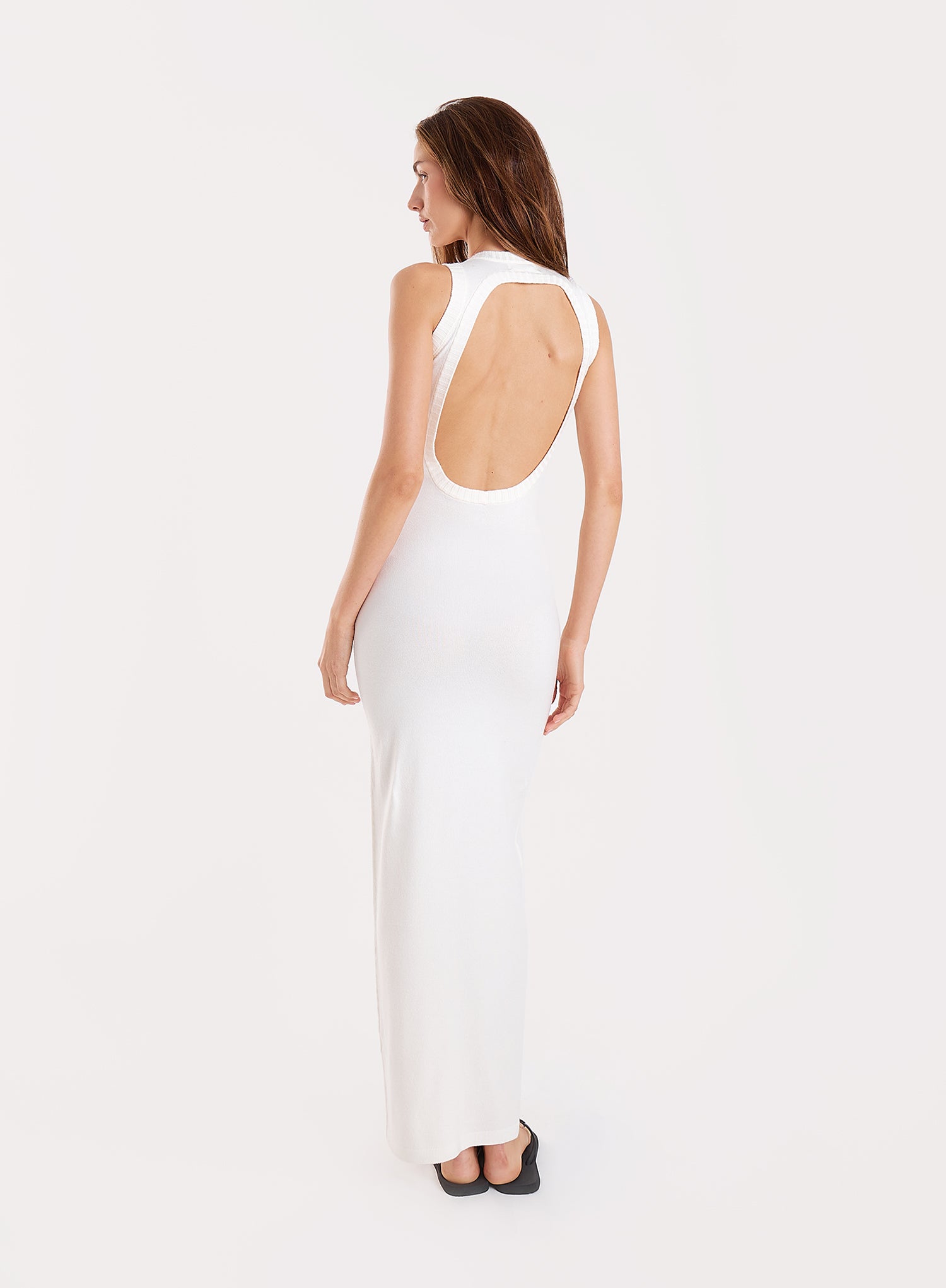 Cream Knitted Open Back Maxi Dress