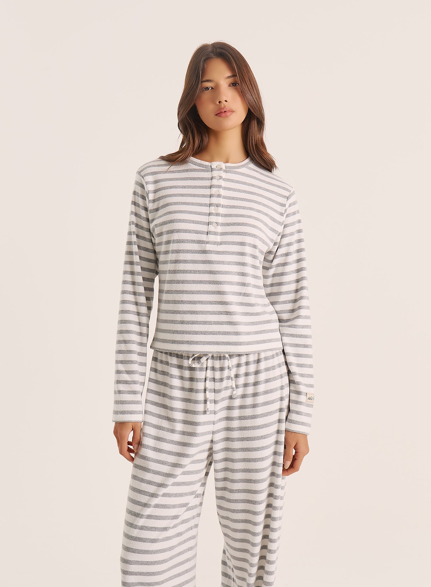 Light Grey Striped Jersey Ribbed Top