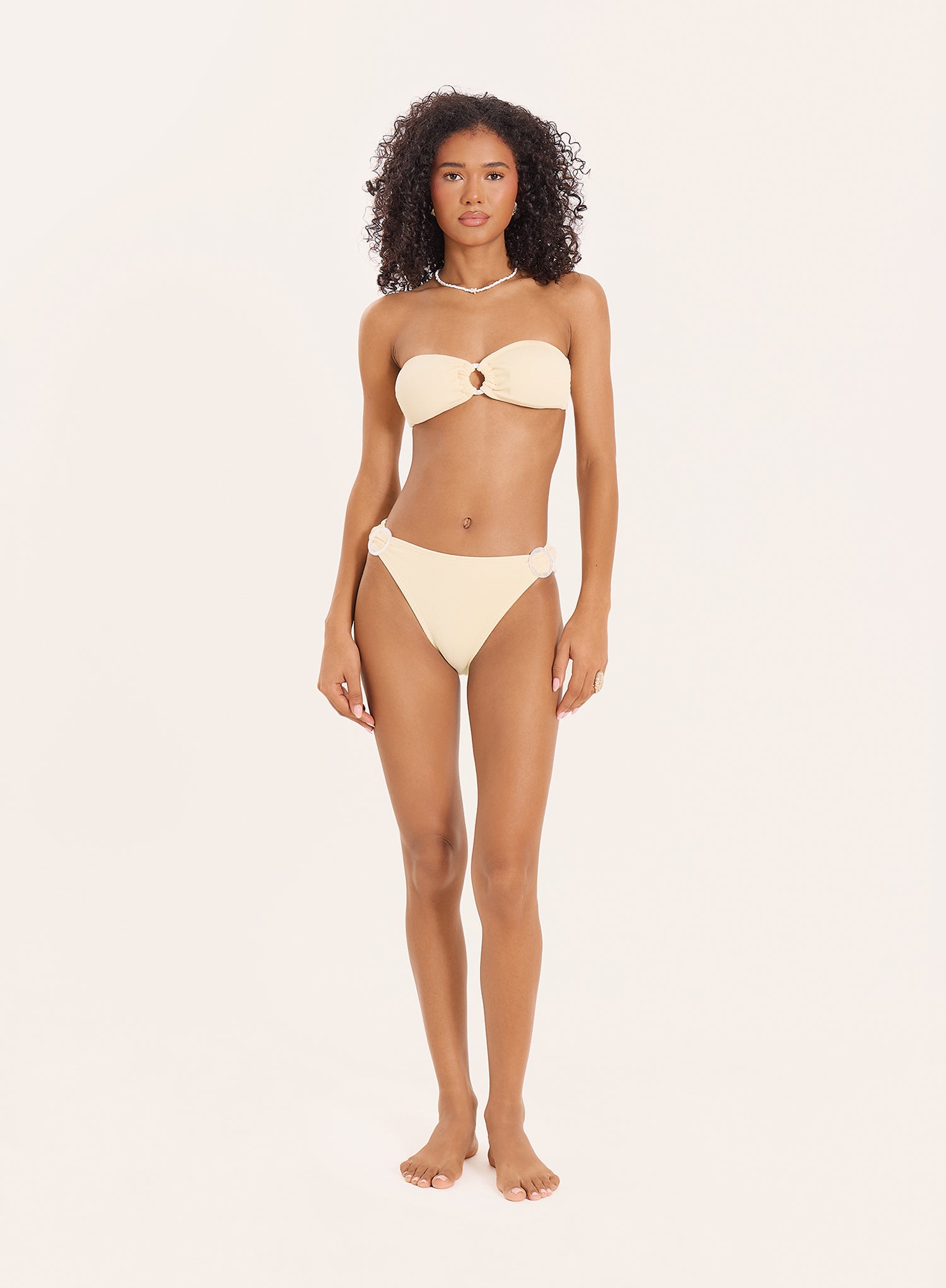 Lemon Pearl Ring Crinkle Bandeau Bikini Top