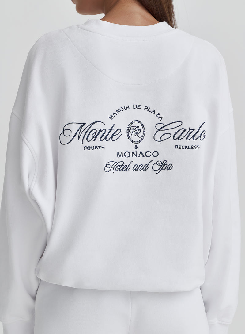 Cream Monte Carlo Slogan Embroidered Sweatshirt- Leone