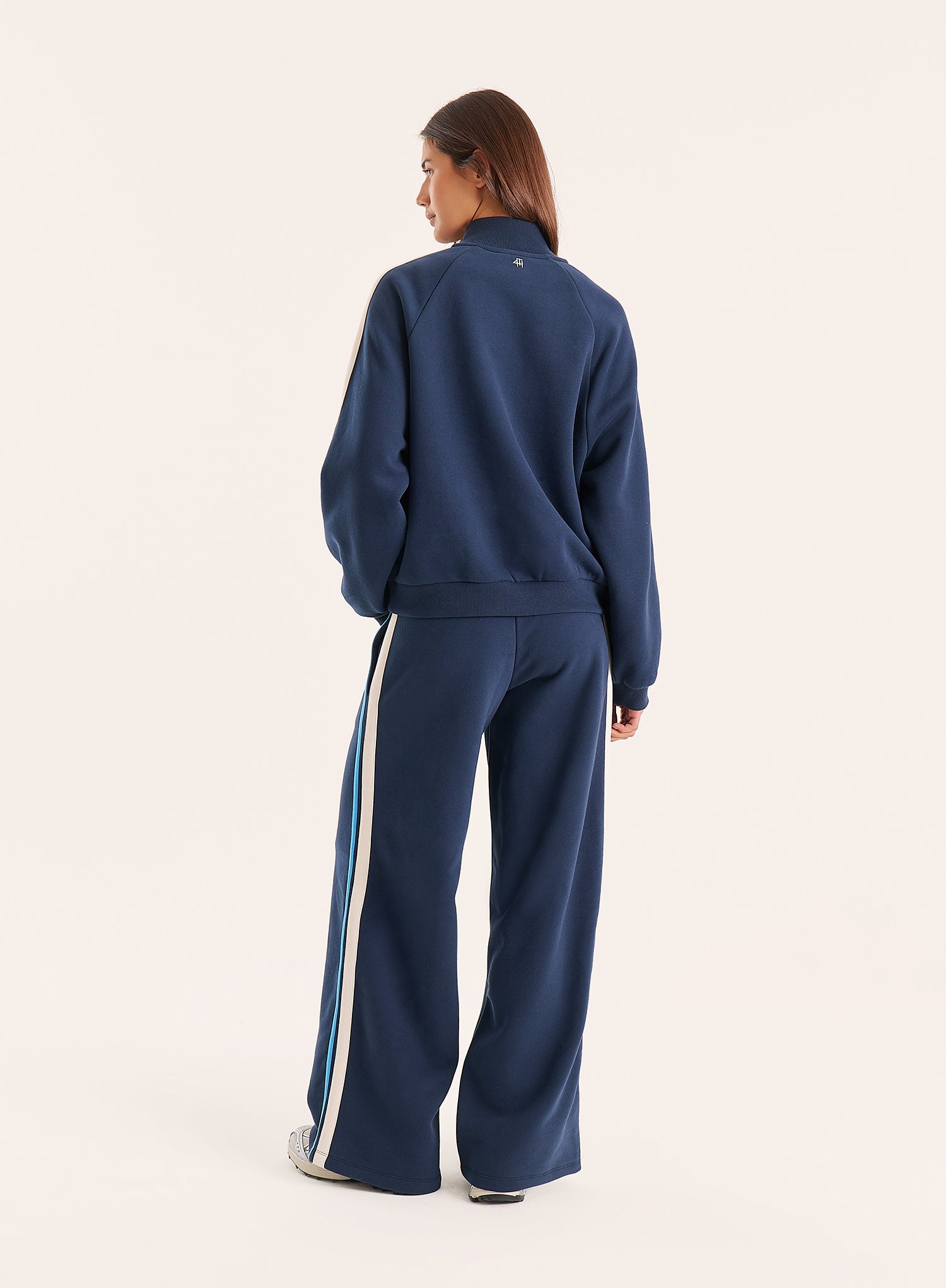 Navy Side Stripe Wide Leg Joggers