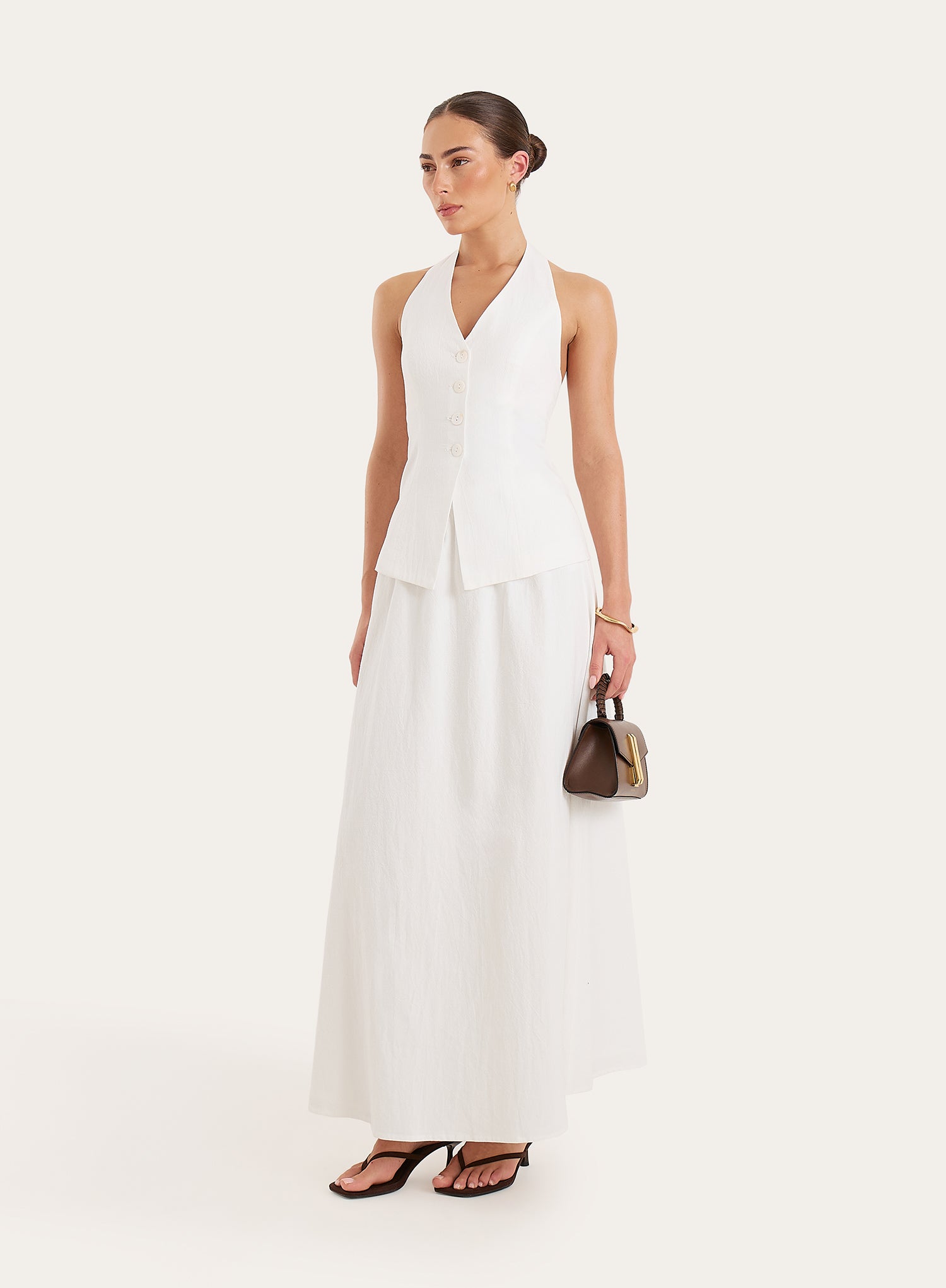 White Cotton Halterneck Tailored Waistcoat