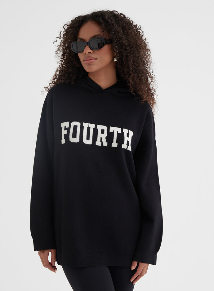 Black Oversized Fourth Knitted Hoodie - Alexia