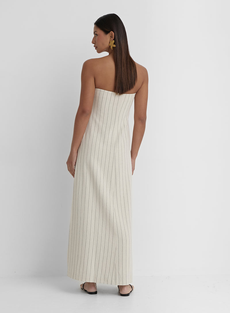 Cream Stripe Bandeau Linen Dress- Victoria