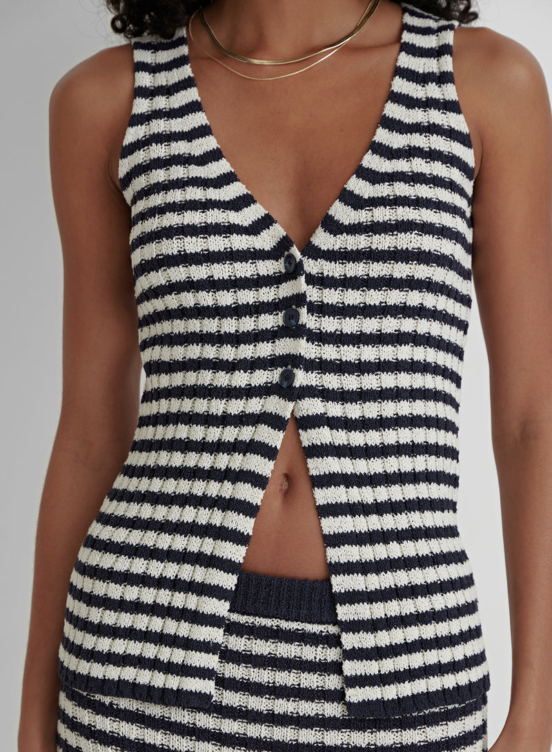 Navy Stripe Knit Waistcoat- Revello