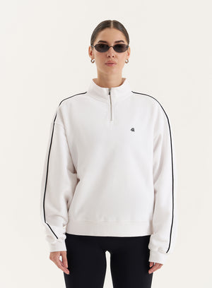 White Branded Half Zip Cropped Sweatshirt- Gilly