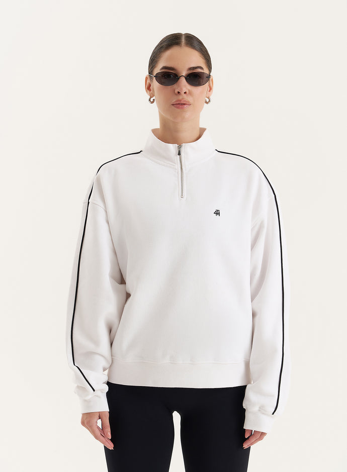 White Branded Half Zip Cropped Sweatshirt- Gilly