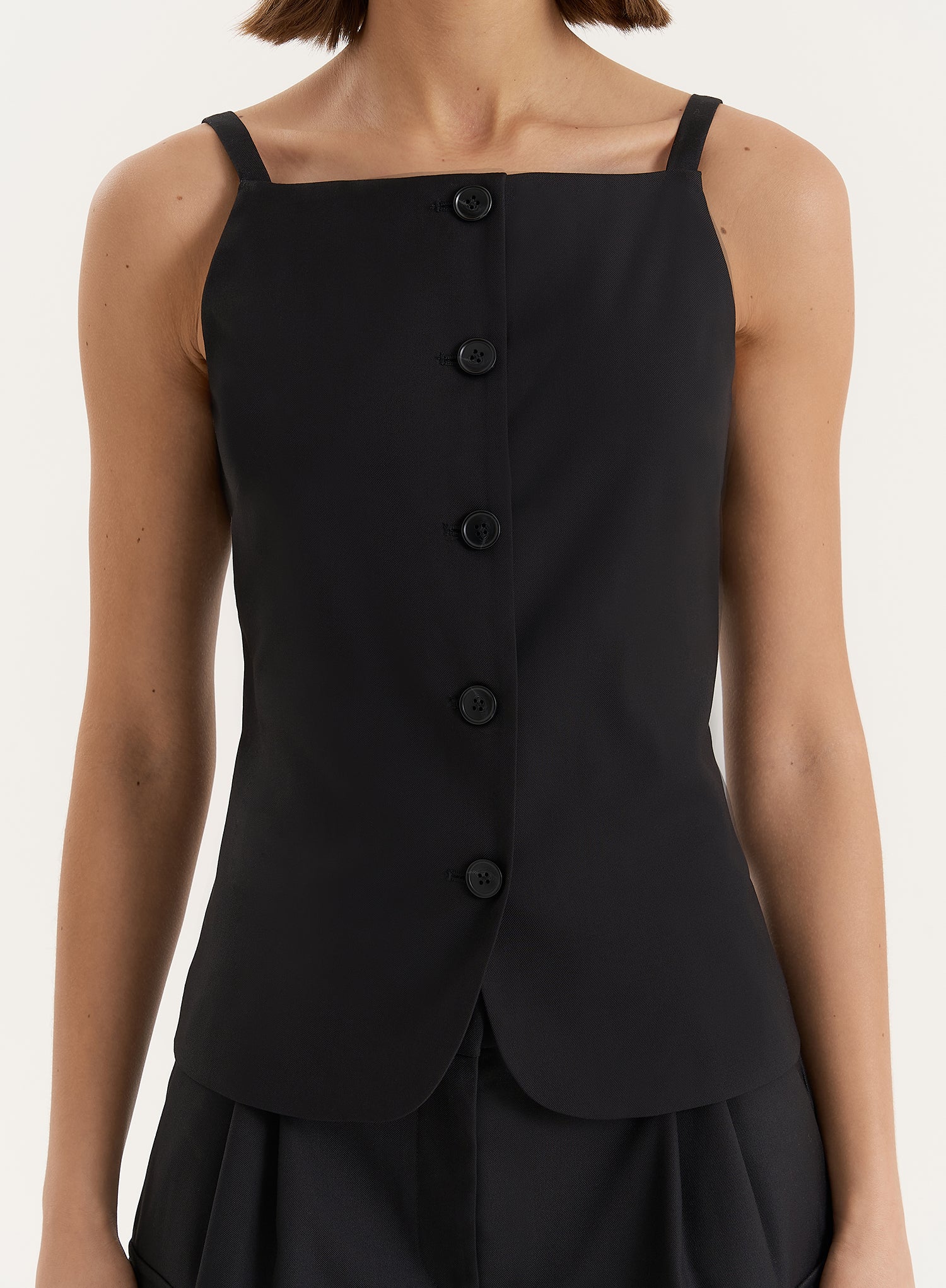 Black Square Neckline Tailored Waistcoat- Devon