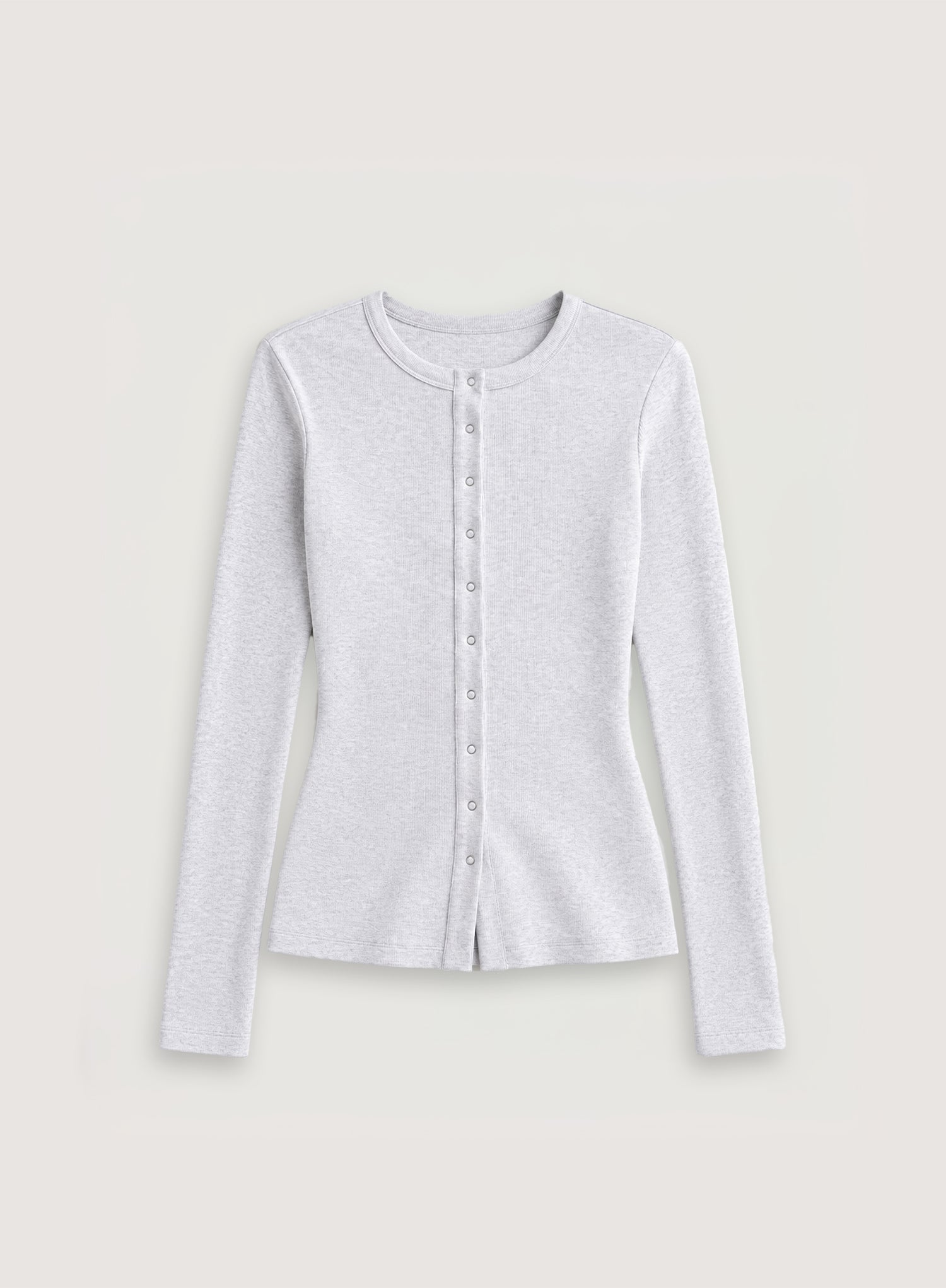 Grey Ribbed Long Sleeve Popper Front Top