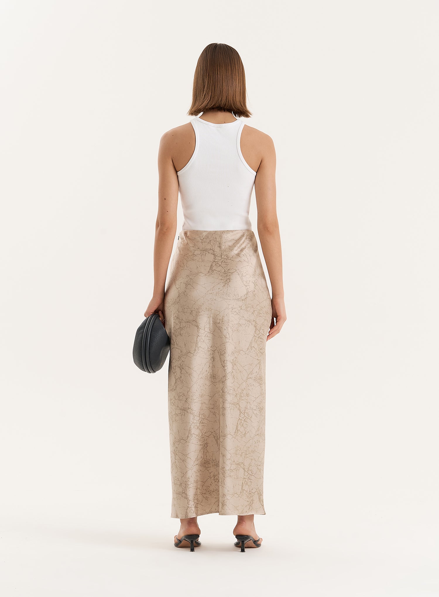 Beige Print Satin Maxi Skirt- Novah