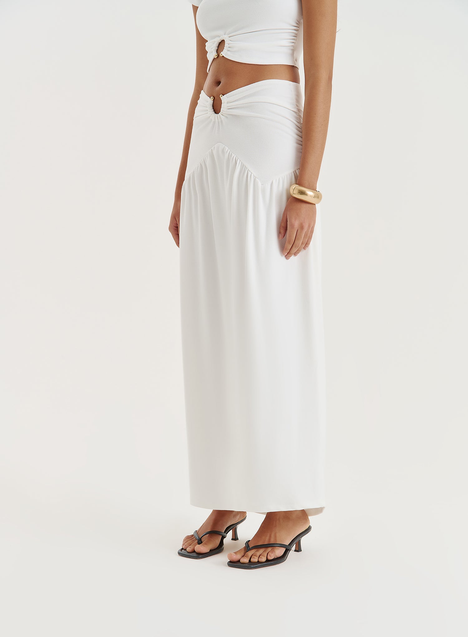 White Drop Waist Maxi Skirt- Nancie