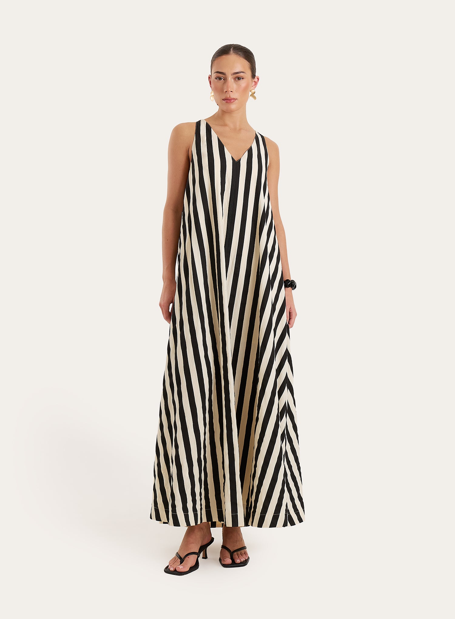 Black And Cream Stripe Cotton Trapeze Maxi Dress