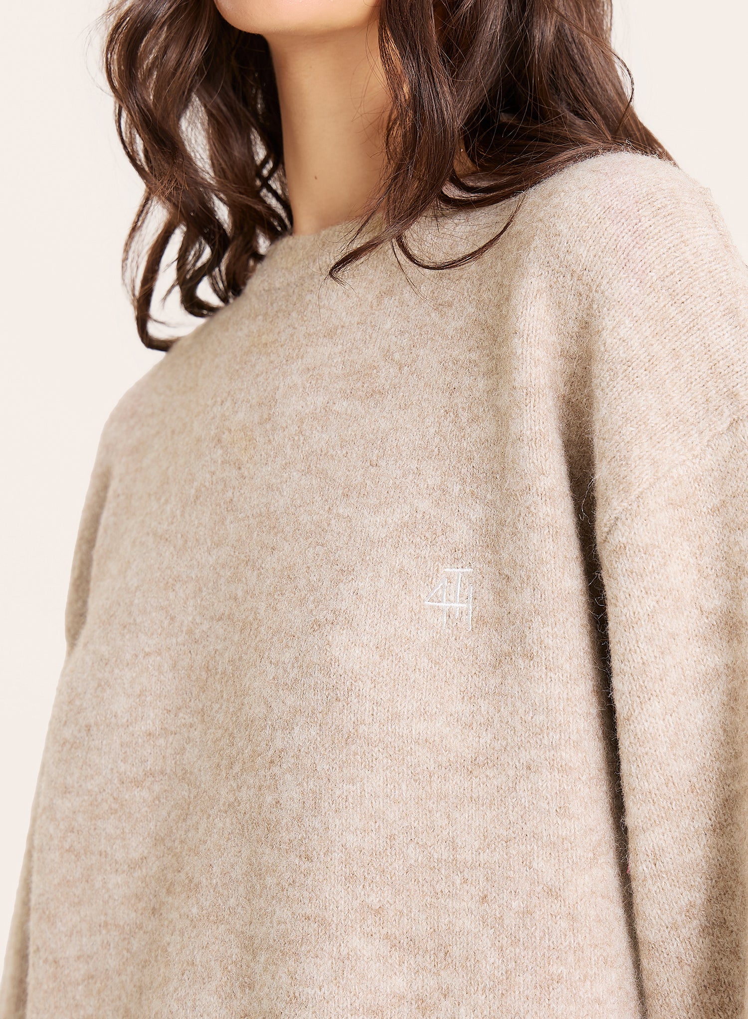 Oatmeal Knitted Slogan Back Jumper