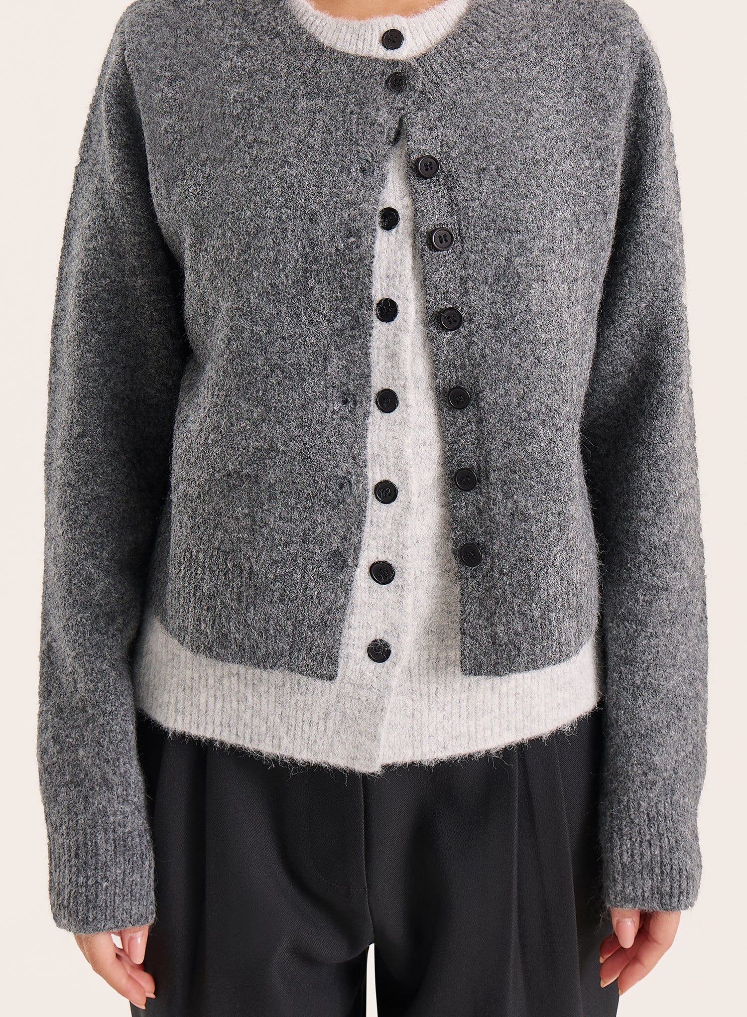 Dark Grey Double Layer Knitted Cardigan
