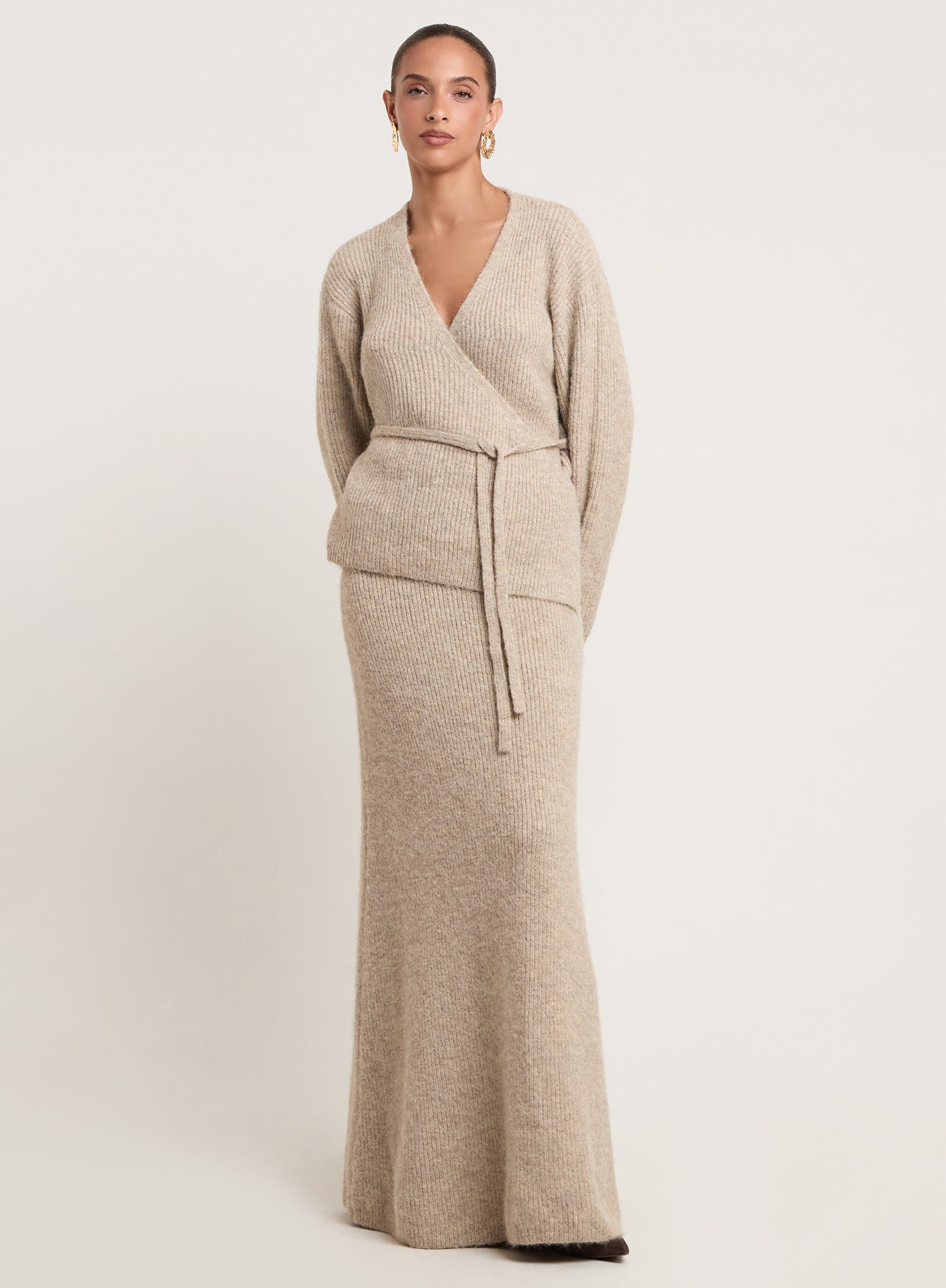 Oatmeal Knitted Maxi Skirt