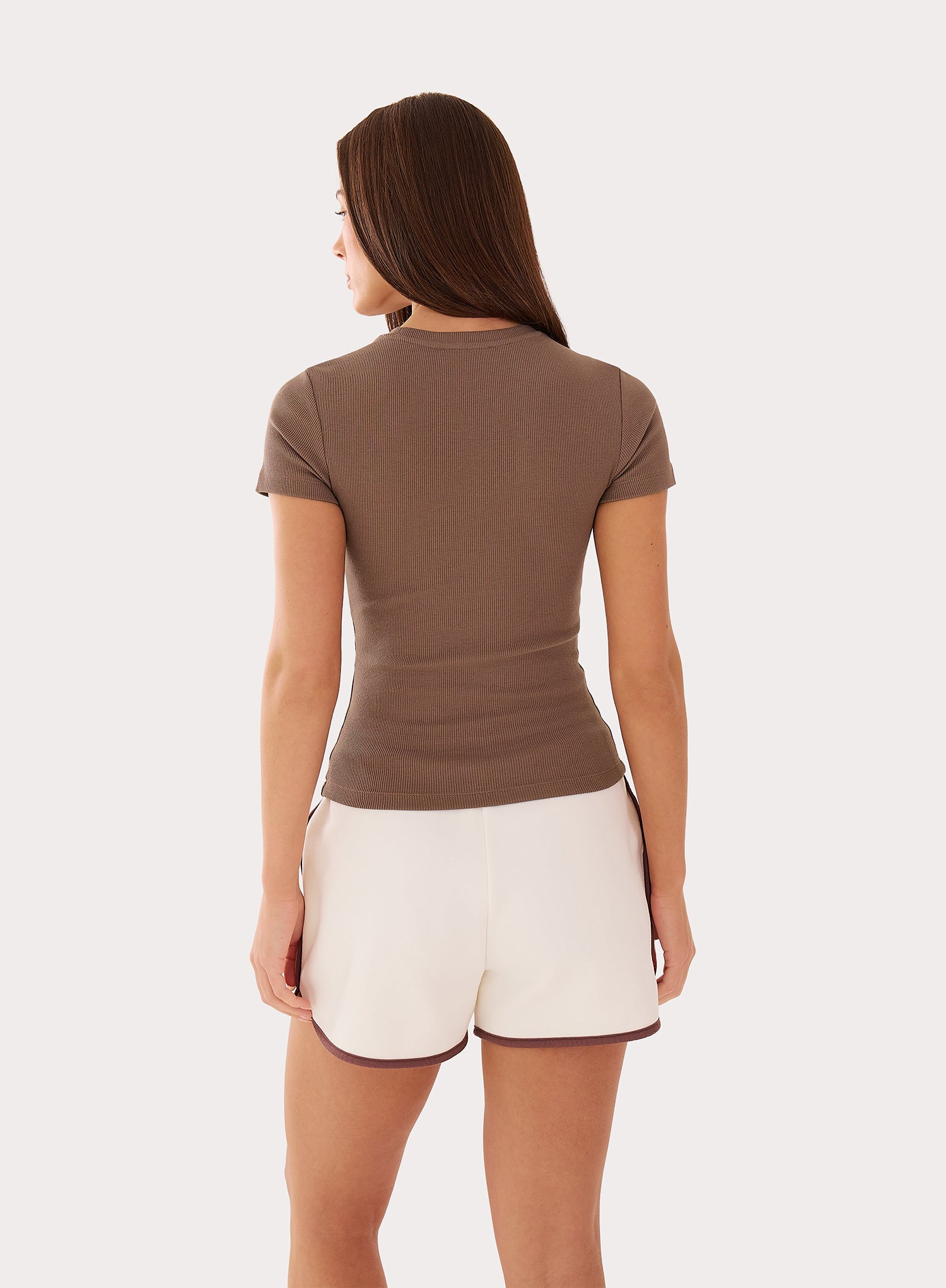 Brown Ribbed Branded Cotton Baby Tee