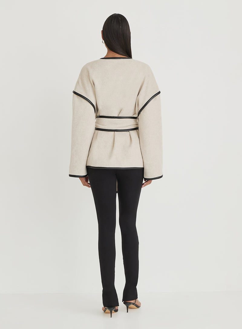 Cream Wool Tie Waist Shacket- Hariette