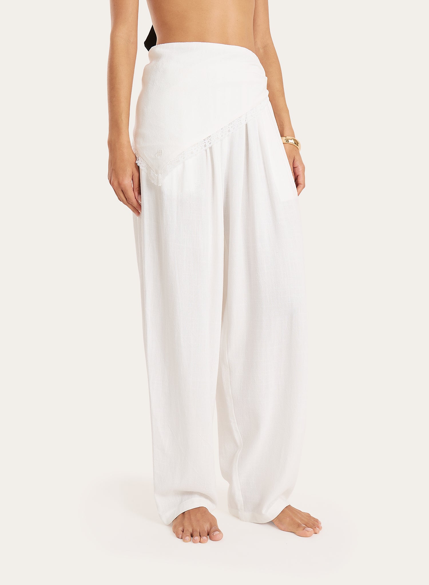White Linen Blend Balloon Leg Trousers