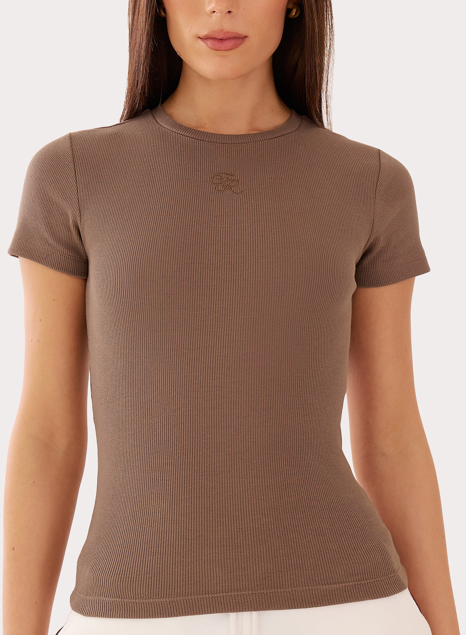 Brown Ribbed Branded Cotton Baby Tee