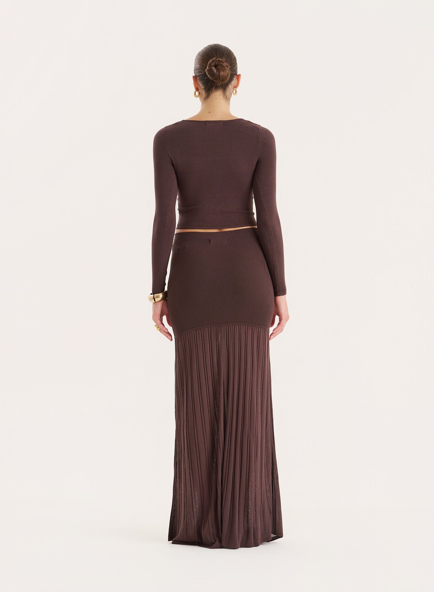Chocolate Knitted Drop Waist Maxi Skirt