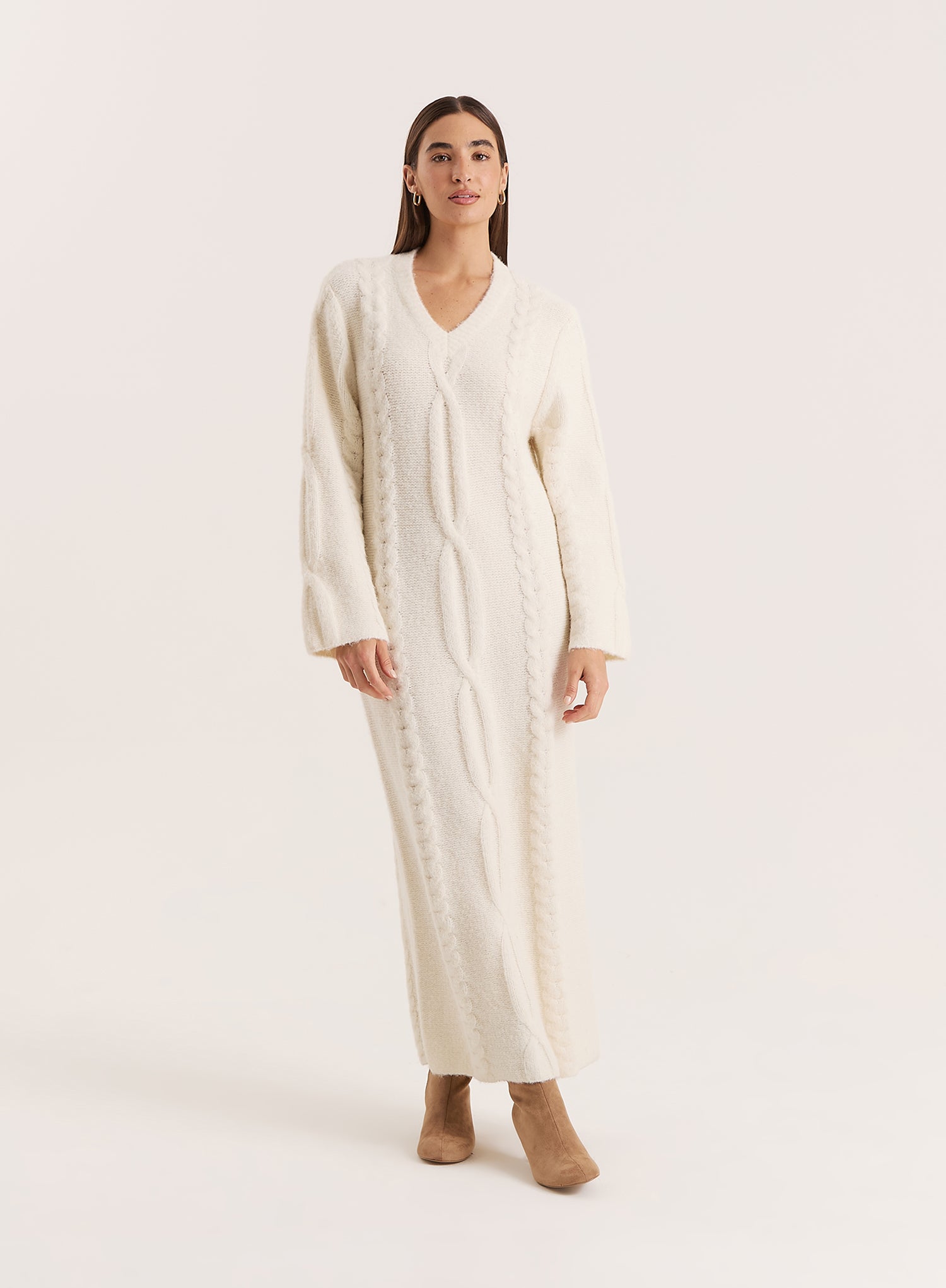 Cream Chunky Knit Wool Blend Maxi Dress