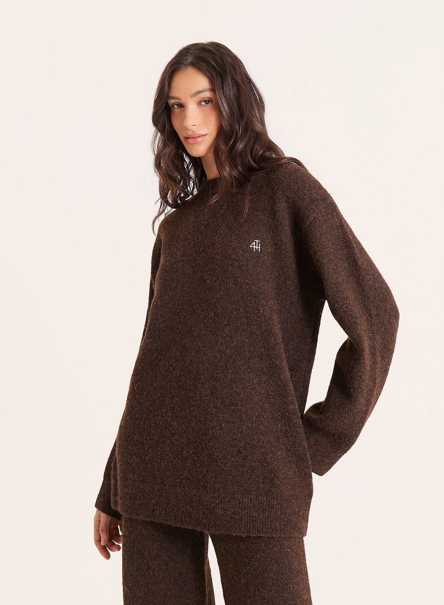 Chocolate Knitted Slogan Back Jumper