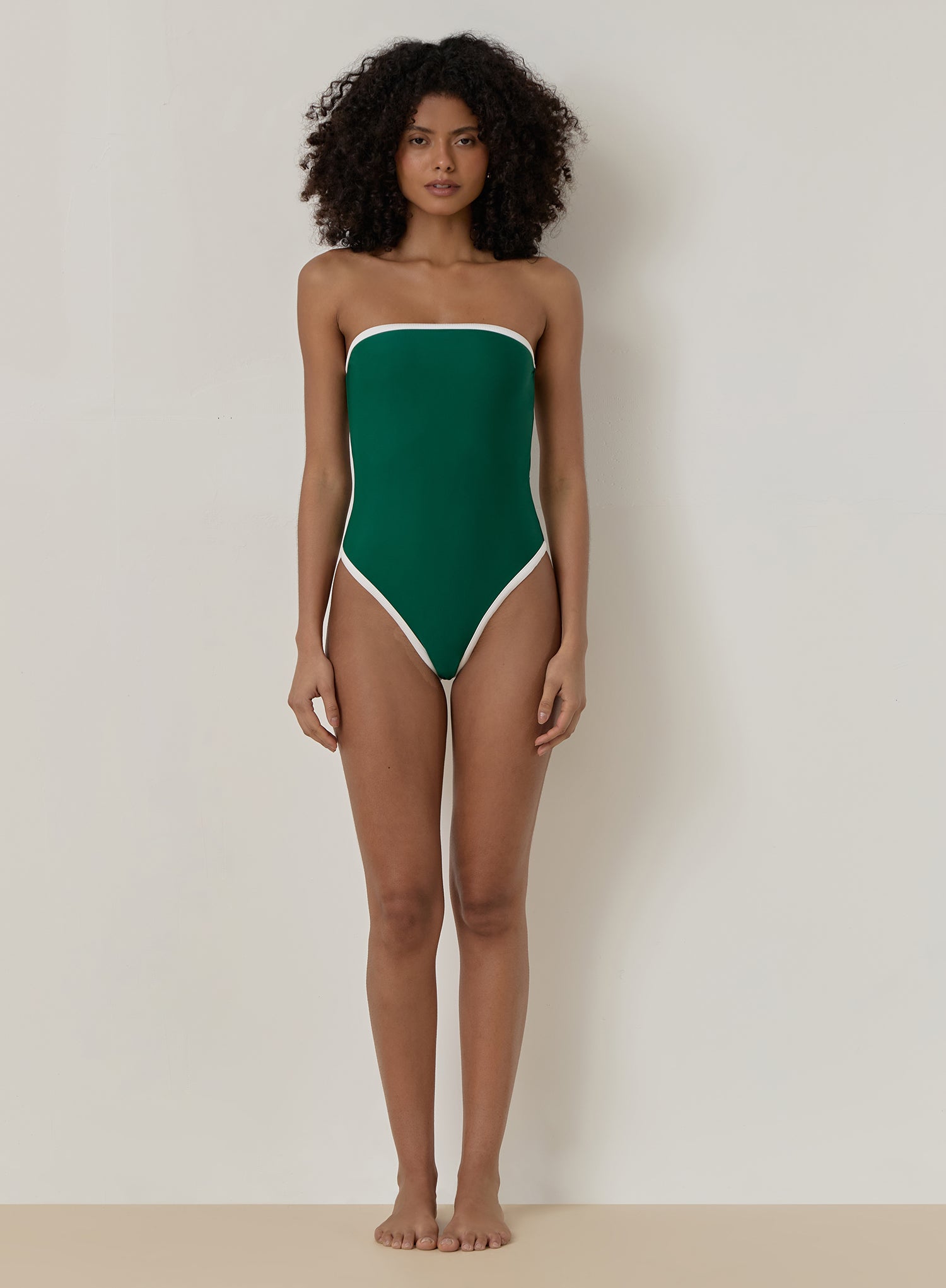 Green Contrast Trim Bandeau Swimsuit