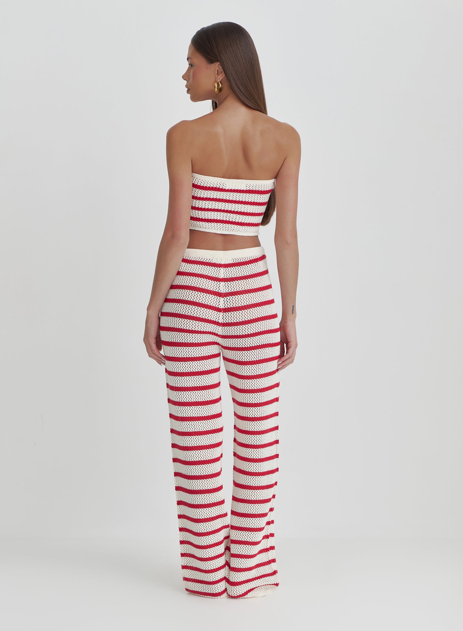 Red And White Striped Knitted Trouser- Lior